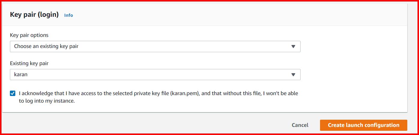 Picture showing the Create launch configuration button for creating the new launch configuration